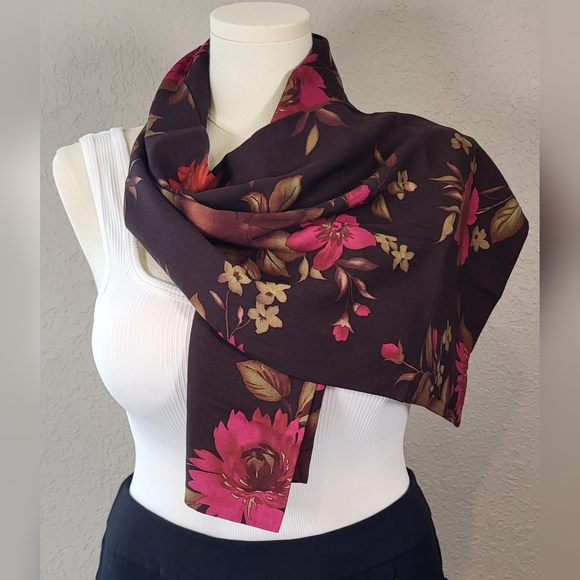 Pink and Brown Floral Wrap Scarf - 49 x 13 - Picture 2 of 6